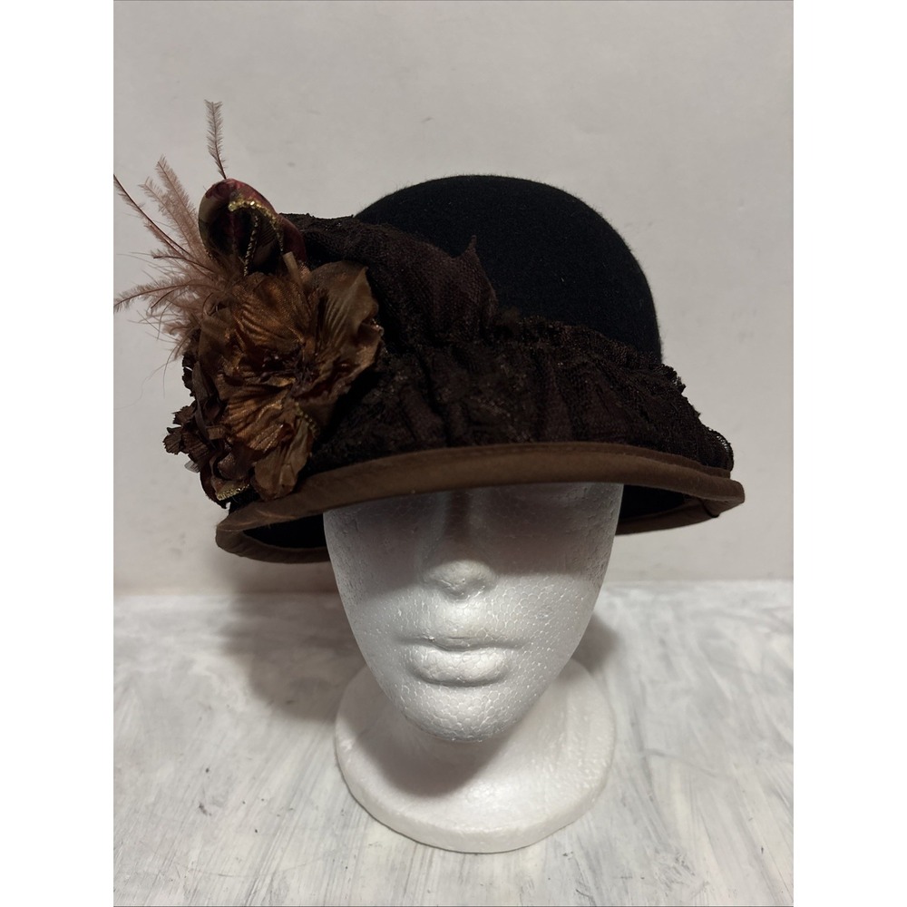 Vtg Black Velvet Hat Hopeless Romantic Soft Made in USA One Size Glue Residue